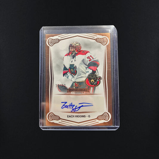 Zach Higgins 2025 Leaf National Lacrosse League NLL Rose Gold AUTO Card #16 /30